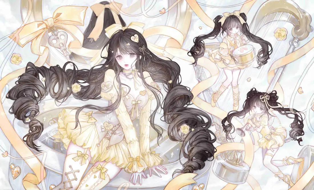 4k二次元萝莉壁纸｜黄裙卷发背景图片 - 可爱少女插画「哲风壁纸」