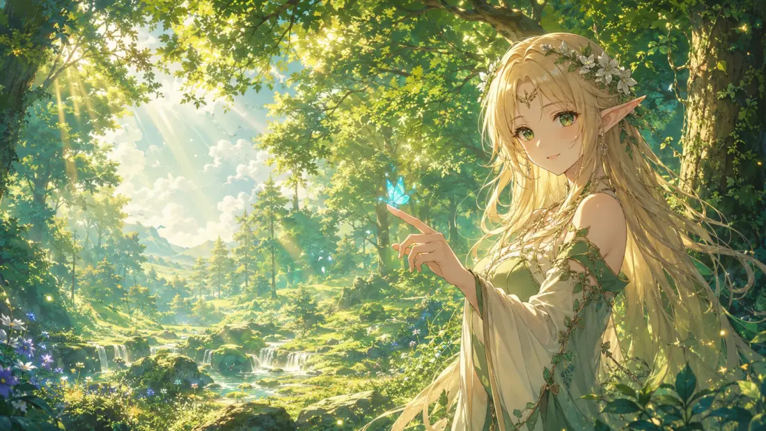 4k精灵少女壁纸｜森林光影背景图片 - 二次元日系奇幻插画「哲风壁纸」