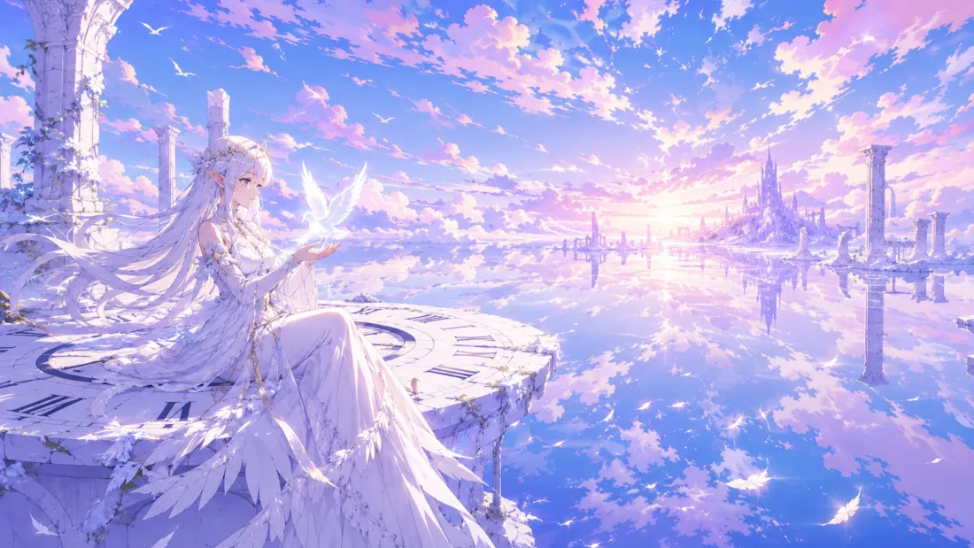 4k精灵少女壁纸｜云端雪景背景图片 - 二次元插画「哲风壁纸」