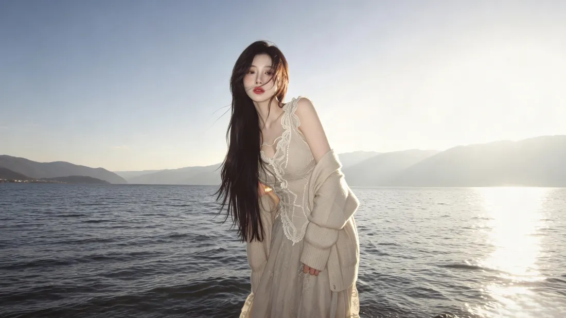 3k长发美女壁纸｜海边日落背景图片 - 温柔氛围感时尚写真「哲风壁纸」