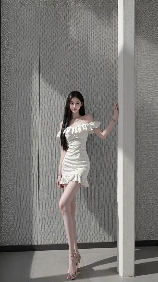 美女手机壁纸｜白色露肩裙背景图片 - 时尚光影人像「哲风壁纸」