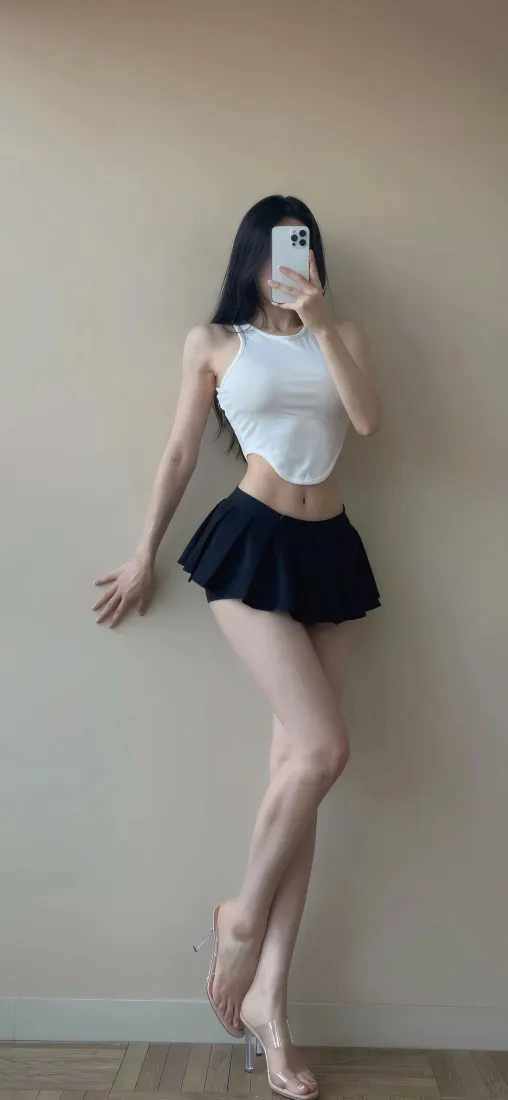 性感美女手机壁纸｜纯色墙面背景图片 - 辣妹时尚穿搭「哲风壁纸」
