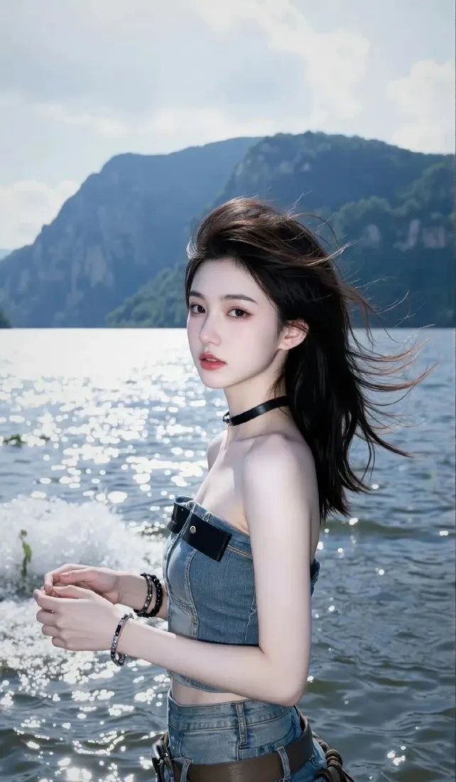 性感牛仔美女手机壁纸｜湖光山色背景图片 - 氛围感人像「哲风壁纸」