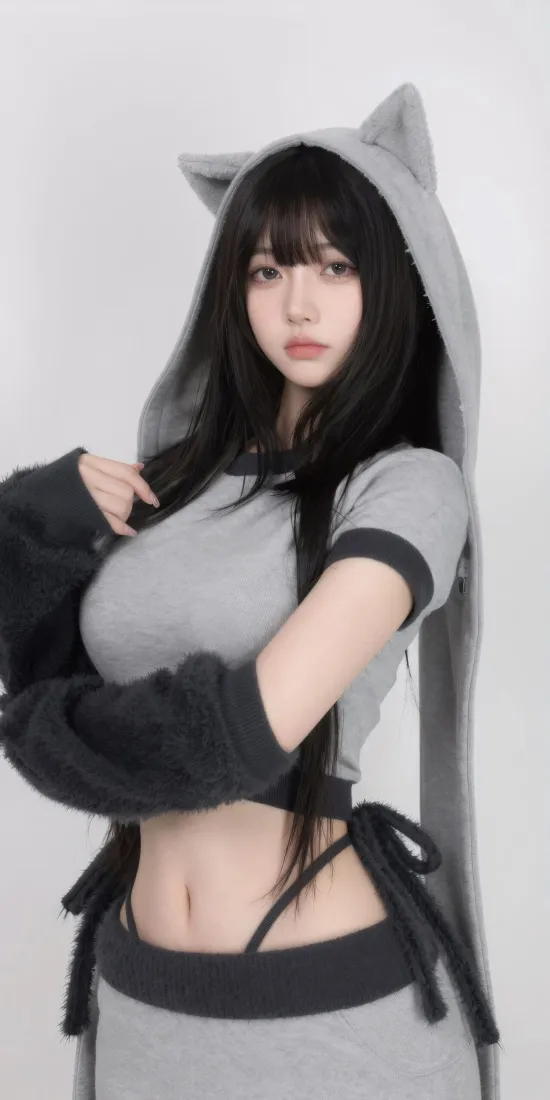 性感猫耳美女手机壁纸｜灰系穿搭背景图片 - 时尚人像「哲风壁纸」