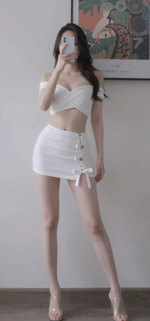 性感美女手机壁纸｜白色穿搭背景图片 - 室内写真「哲风壁纸」