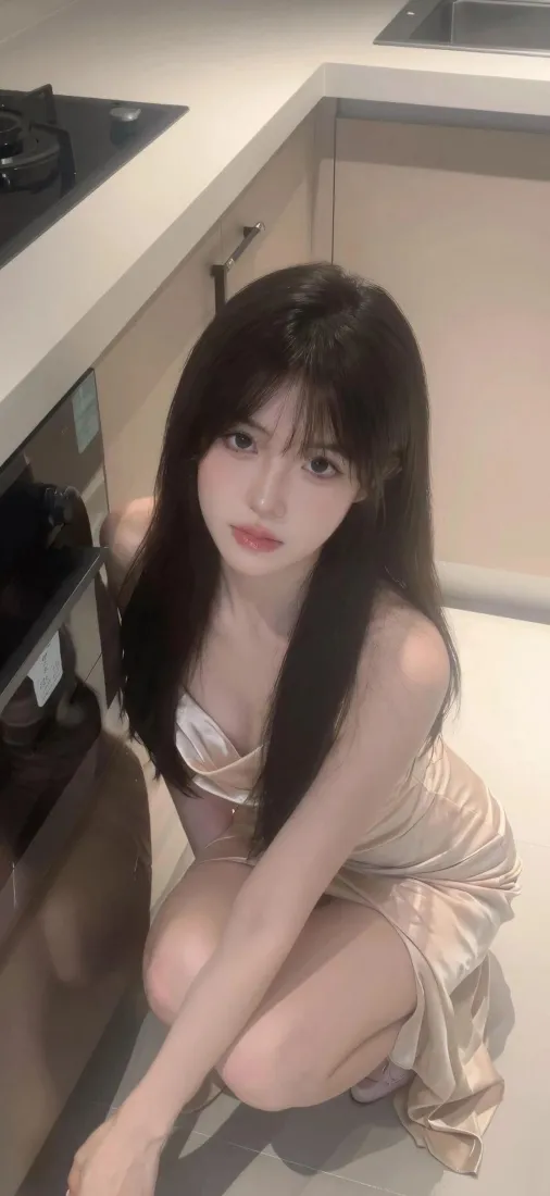 性感美女手机壁纸｜居家厨房背景图片 - 吊带裙穿搭写真「哲风壁纸」