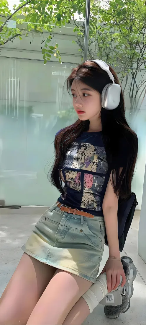 长发性感美女手机壁纸｜户外绿植背景图片 - 时尚街拍穿搭写真「哲风壁纸」