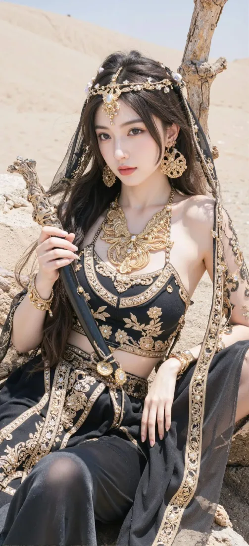 西域风美女手机壁纸｜沙漠户外背景图片 - 性感异域写真「哲风壁纸」