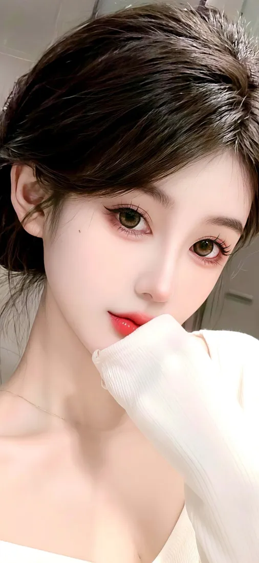 性感美女手机壁纸｜露肩人像背景图片 - 精致红唇妆容「哲风壁纸」