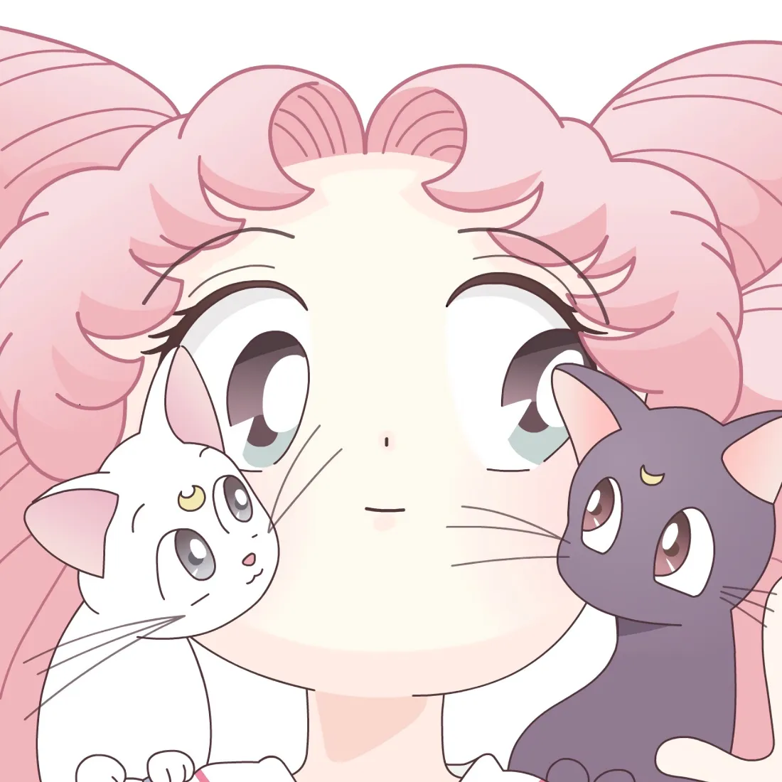 小小兔手机壁纸｜粉色可爱猫咪背景图片 - 美少女战士动漫插画「哲风壁纸」