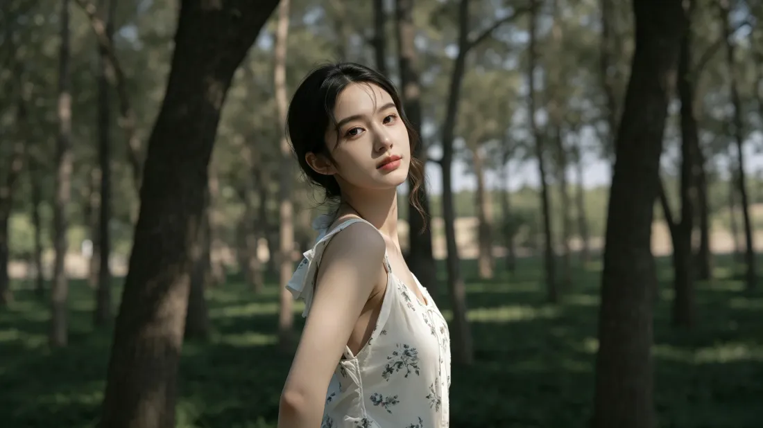 3k森系美女壁纸｜树林草地背景图片 - 清新氛围感「哲风壁纸」