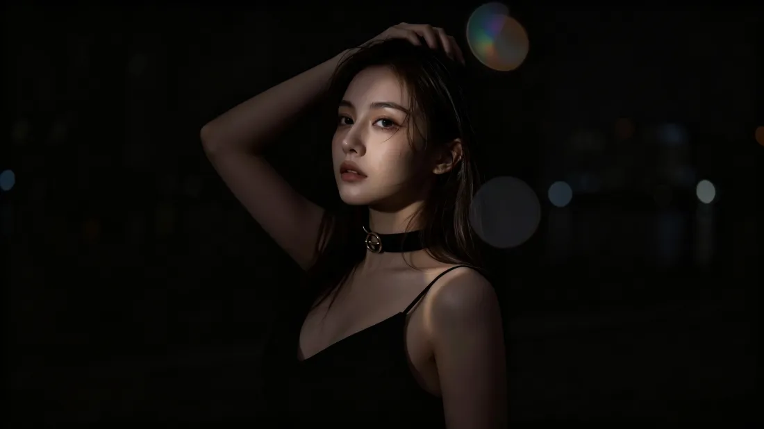 3k气质美女壁纸｜暗调光影背景图片 - 吊带穿搭人像写真「哲风壁纸」