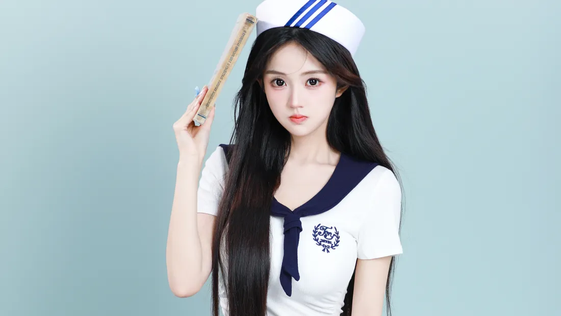 4k水手服清纯少女壁纸｜淡蓝清爽背景图片 - 甜美氛围感人像「哲风壁纸」