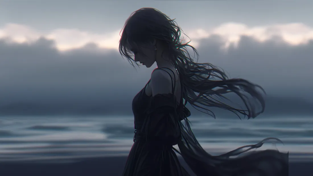 4k海边动漫少女壁纸｜冷调氛围感背景图片 - 4K高清「哲风壁纸」