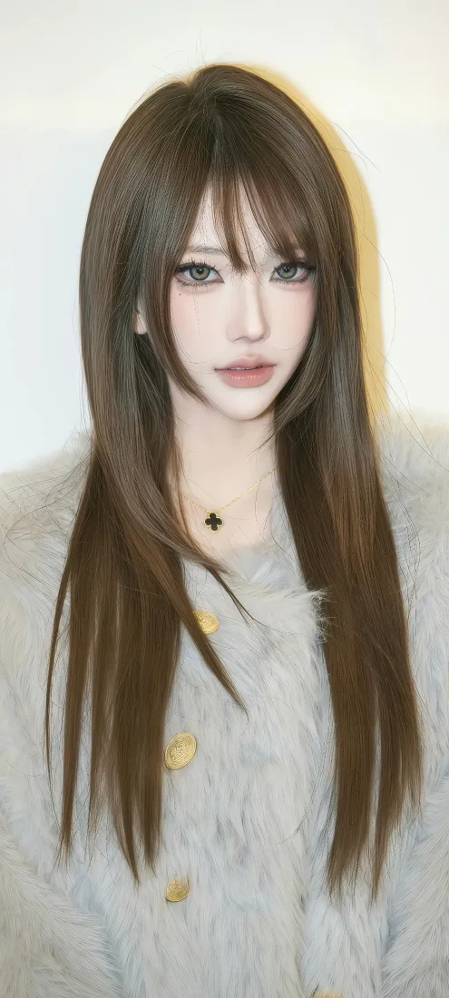 棕发少女手机壁纸｜浅灰毛衣背景图片 - 清冷手绘人像「哲风壁纸」