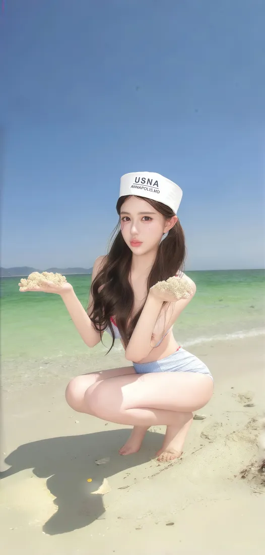 海边泳装美女手机壁纸｜蓝天沙滩背景图片 - 夏日清新人像「哲风壁纸」