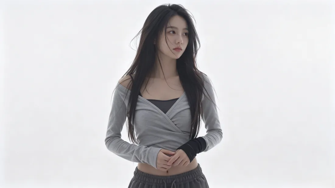 3k清冷气质美女壁纸｜纯白背景图片 - 休闲辣妹穿搭「哲风壁纸」