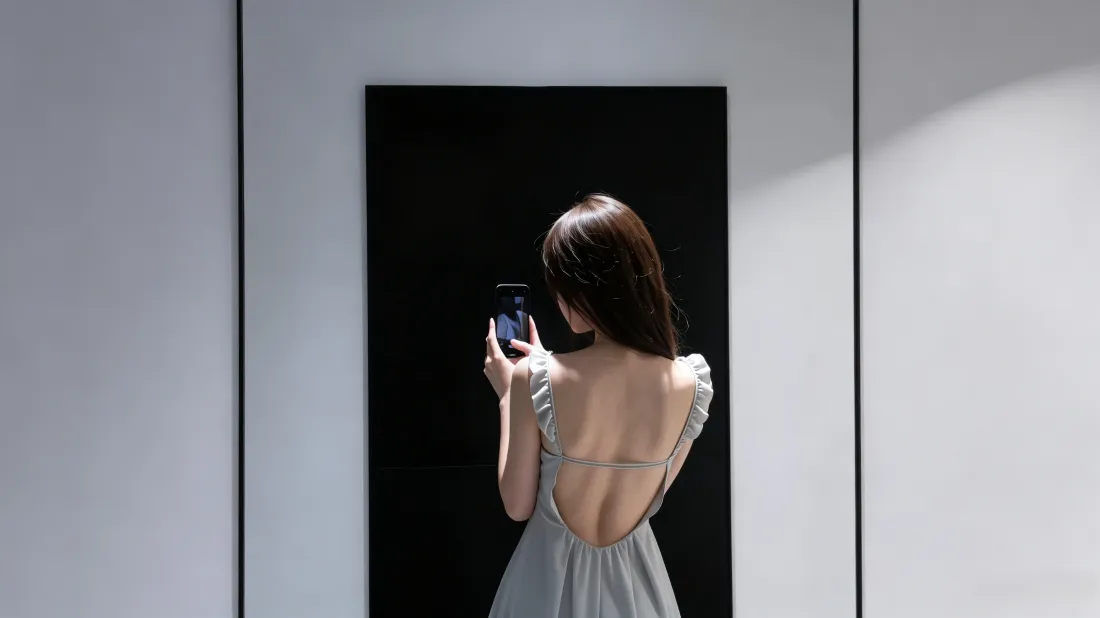 3k露背裙美女壁纸｜对镜自拍背景图片 - 简约氛围感「哲风壁纸」