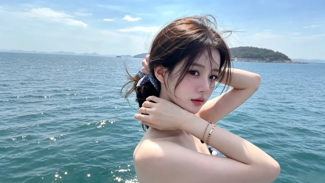 3k海边少女壁纸｜夏日海岛背景图片 - 清爽氛围感人像「哲风壁纸」