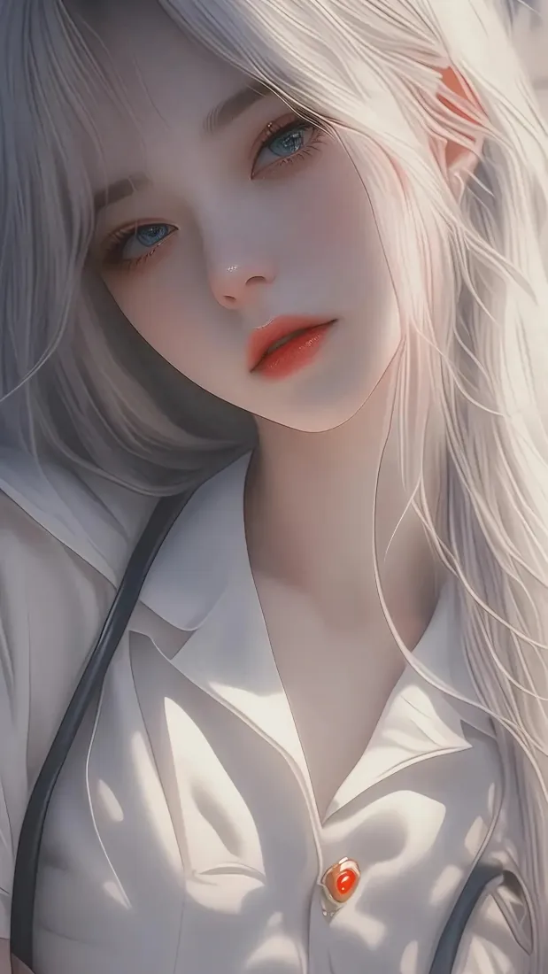 银发绿瞳少女手机壁纸｜白衬衫背景图片 - 清冷氛围感美女「哲风壁纸」