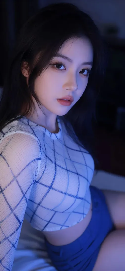 清冷美女手机壁纸｜格纹上衣居家背景图片 - 好看手机「哲风壁纸」