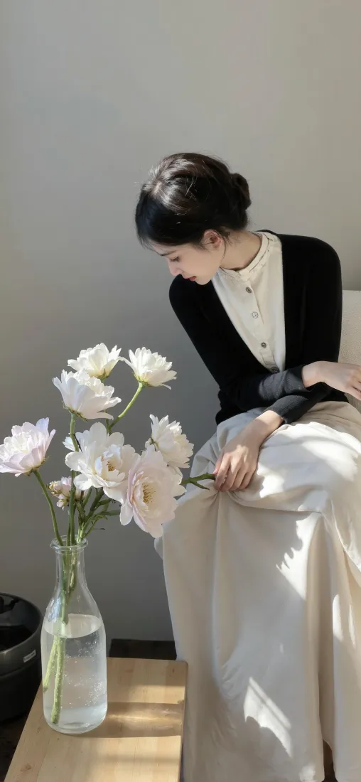 温柔气质女生手机壁纸｜花艺阳光室内背景图片 - 清冷感穿搭「哲风壁纸」