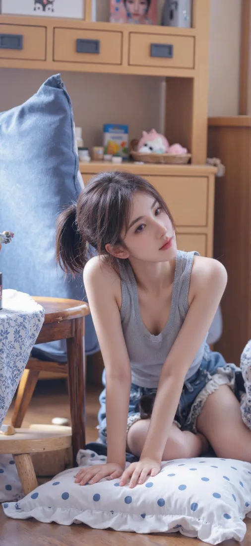 马尾少女手机壁纸｜居家室内背景图片 - 清爽养眼人像「哲风壁纸」