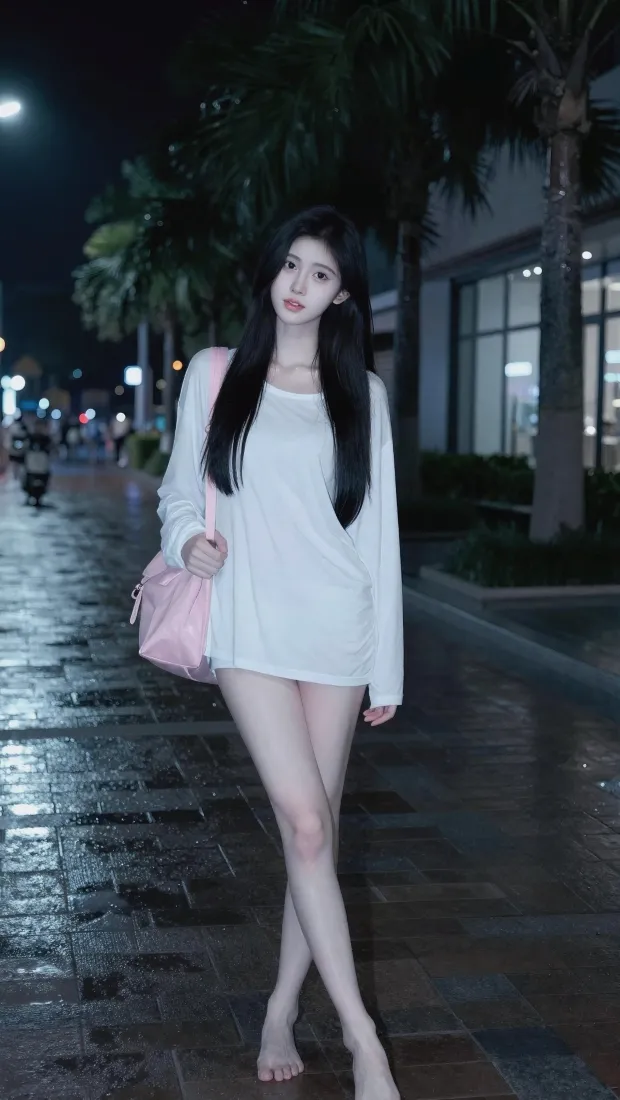 氛围感美女手机壁纸｜夜晚街头背景图片 - 清新白色穿搭「哲风壁纸」