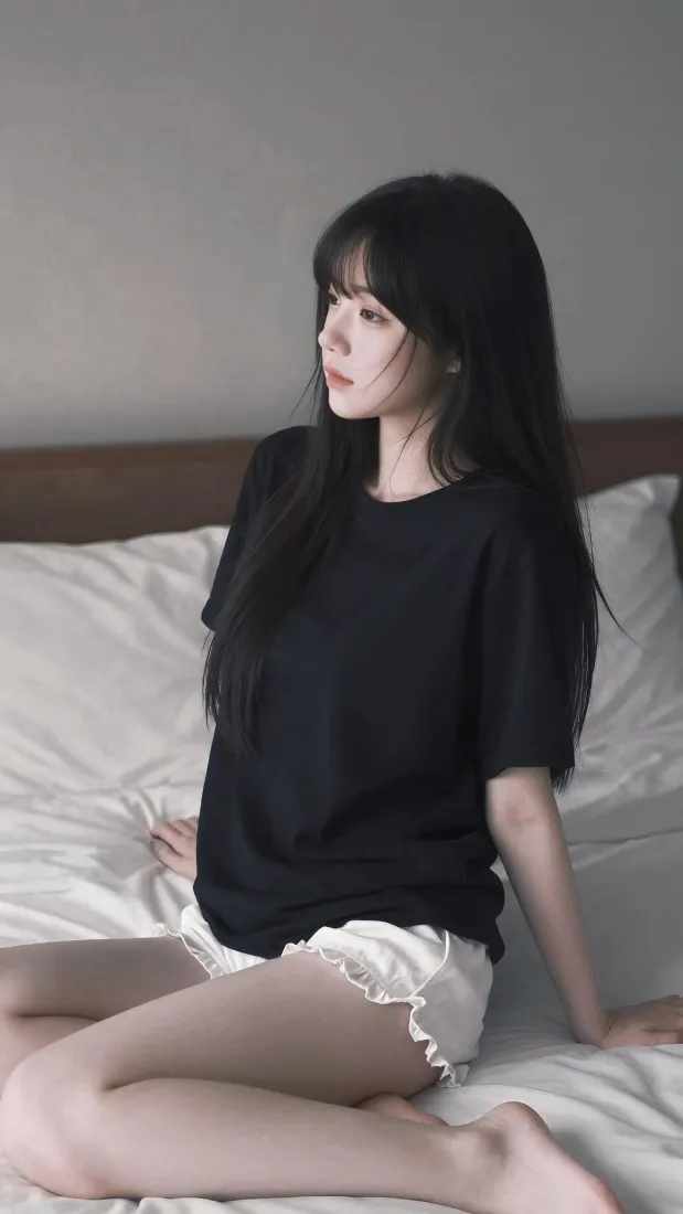 黑长直清纯少女手机壁纸｜居家卧室背景图片 - 休闲日常穿搭「哲风壁纸」