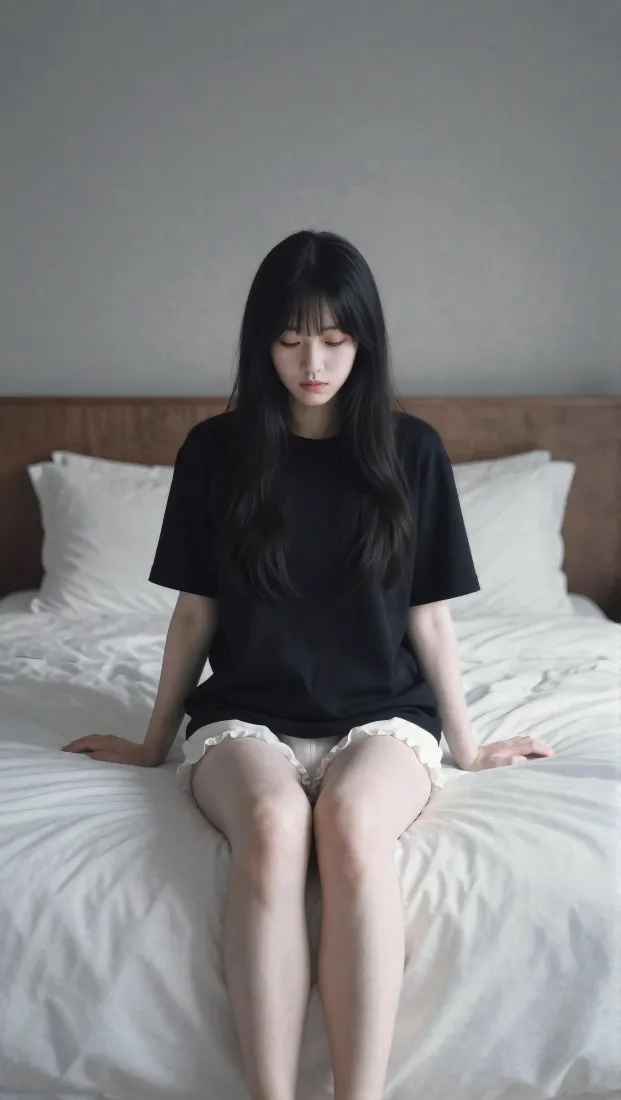 长发美女手机壁纸｜卧室床背景图片 - 简约居家穿搭「哲风壁纸」