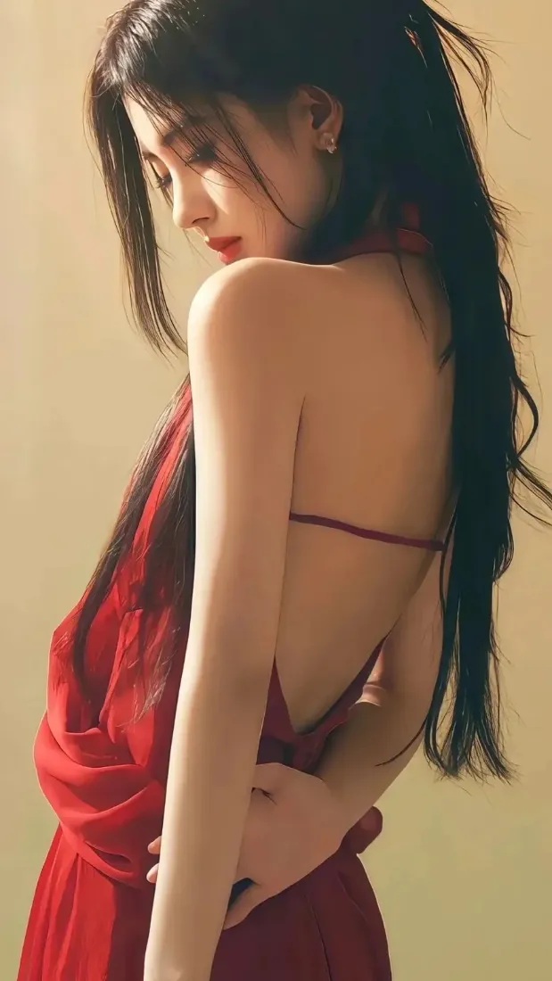 红衣美女手机壁纸｜露背氛围感背景图片 - 性感写真「哲风壁纸」