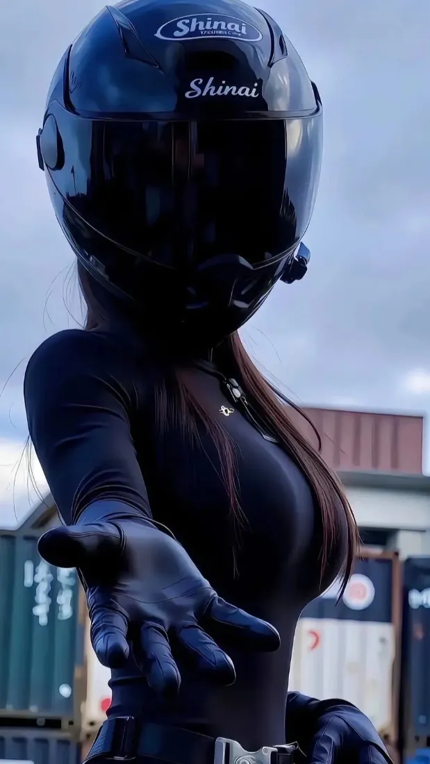 机车美女手机壁纸｜集装箱户外背景图片 - 酷飒女骑士「哲风壁纸」
