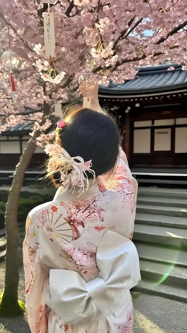 和服美女手机壁纸｜樱花古建背景图片 - 春日氛围感写真「哲风壁纸」