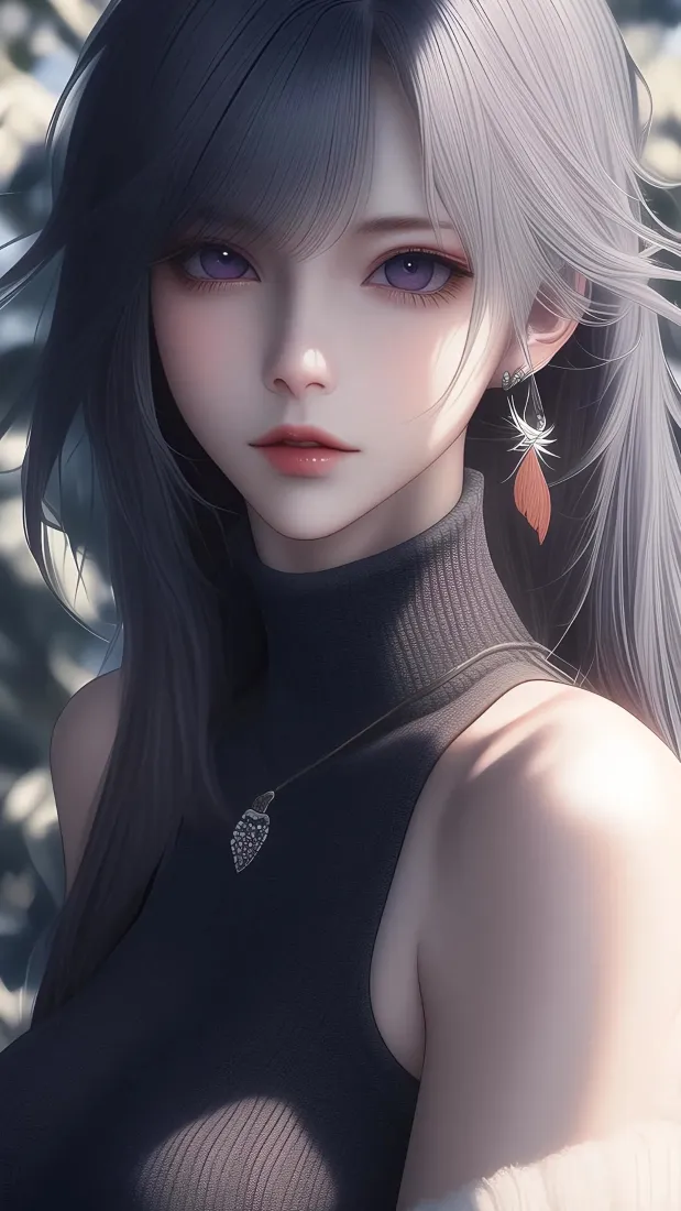 银发紫瞳美女手机壁纸｜户外光影背景图片 - 二次元清冷插画「哲风壁纸」