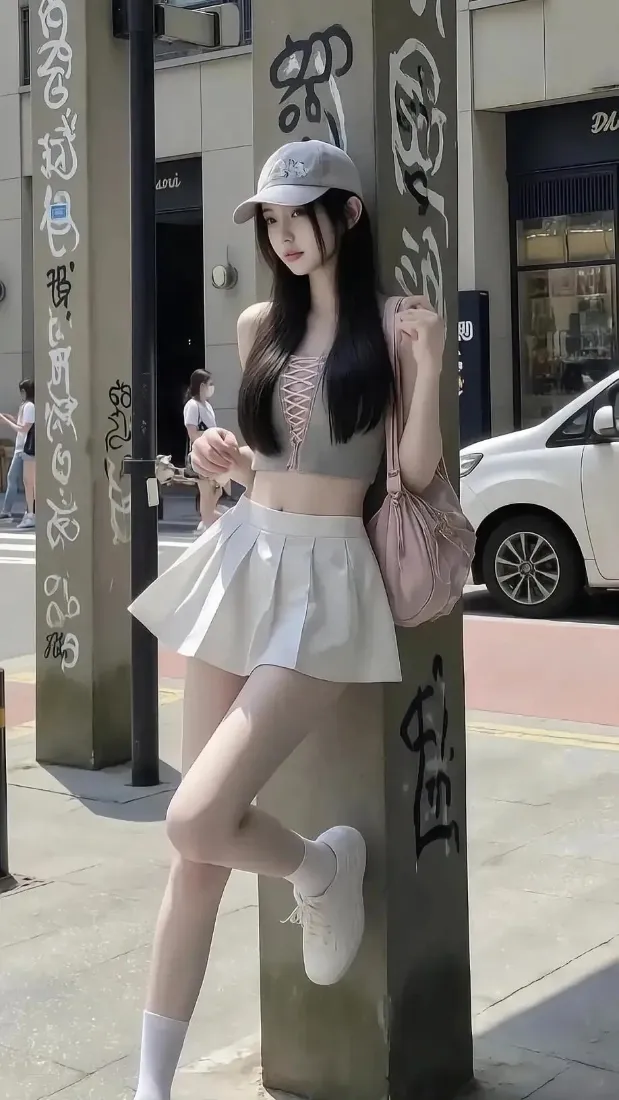 青春靓丽街拍美女手机壁纸｜城市街头背景图片 - 清爽休闲穿搭「哲风壁纸」