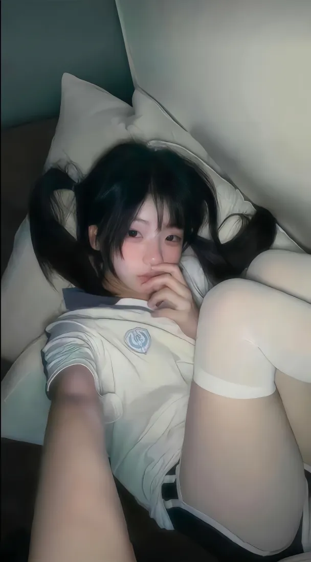 双马尾校服女生手机壁纸｜居家床铺背景图片 - 吃饼干自拍「哲风壁纸」