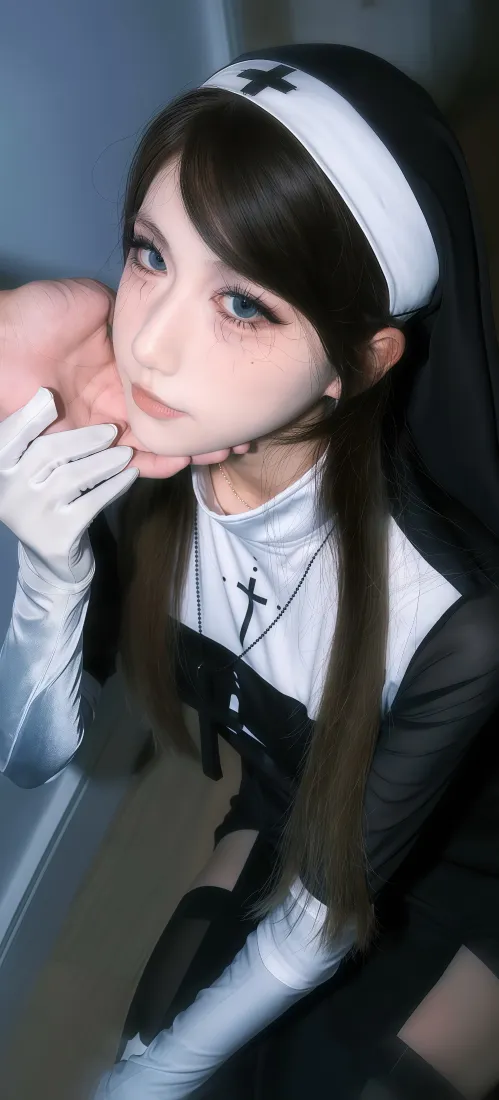 修女cos美女手机壁纸｜氛围感人像背景图片 - 精致制服穿搭「哲风壁纸」