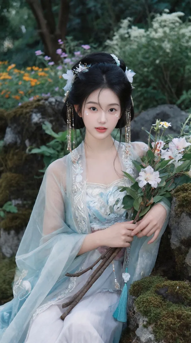 古风汉服少女手机壁纸｜庭院绿植背景图片 - 清甜幼态脸「哲风壁纸」