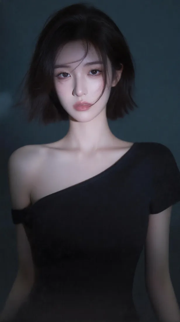 短发美女手机壁纸｜暗调人像背景图片 - 质感光影写真「哲风壁纸」