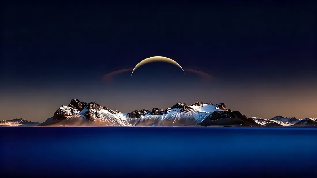 3k湖景雪山月牙壁纸｜深蓝色夜空背景图片 - 静谧自然风光「哲风壁纸」