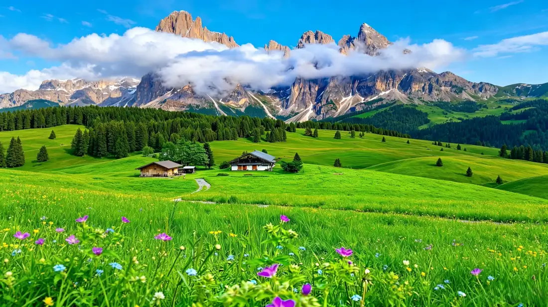3k高山草原壁纸｜牧场木屋背景图片 - 治愈自然风景「哲风壁纸」
