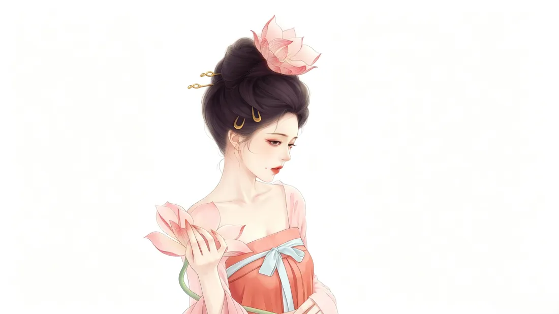 3k古风荷花美人壁纸｜国风手绘背景图片 - 仙气汉服少女「哲风壁纸」