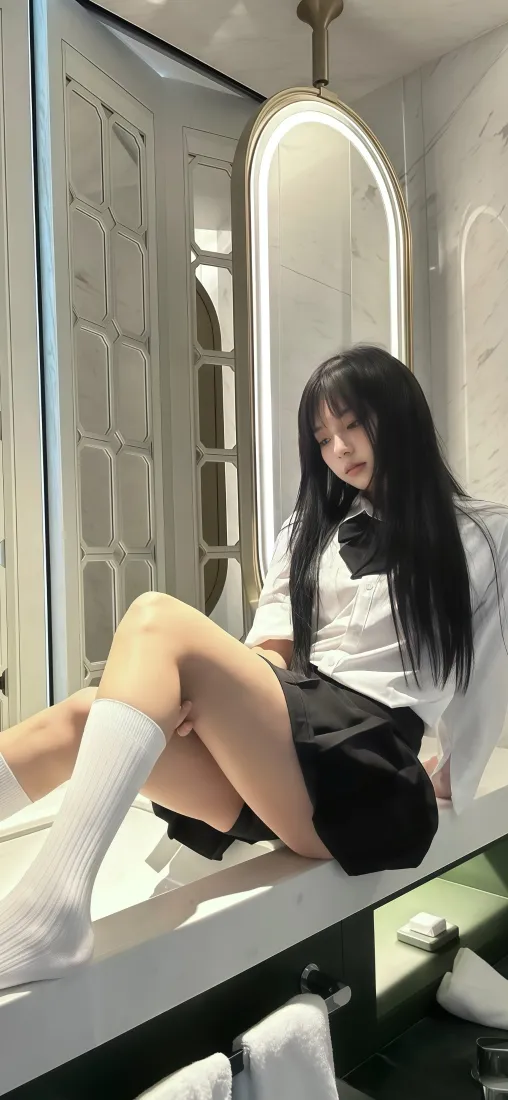 黑长直JK少女手机壁纸｜室内穿搭背景图片 - 清新人像「哲风壁纸」