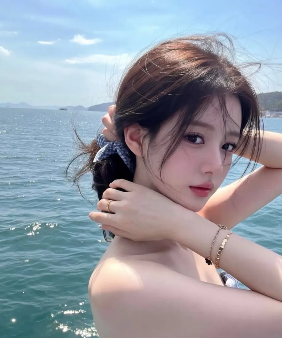 海边美女手机壁纸｜蓝色大海背景图片 - 氛围感少女「哲风壁纸」