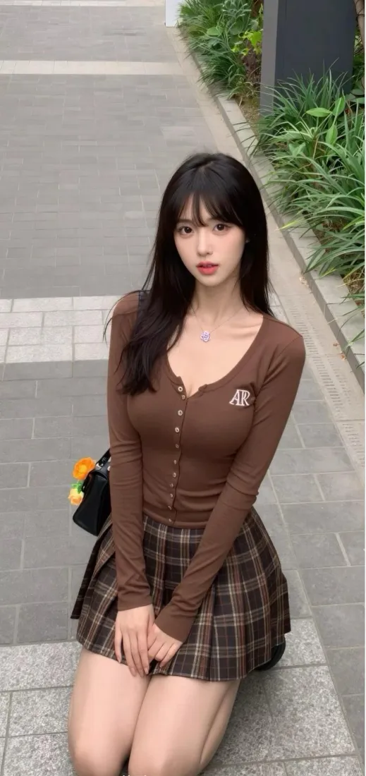 清纯美女手机壁纸｜街拍场景背景图片 - 棕色穿搭气质好看「哲风壁纸」