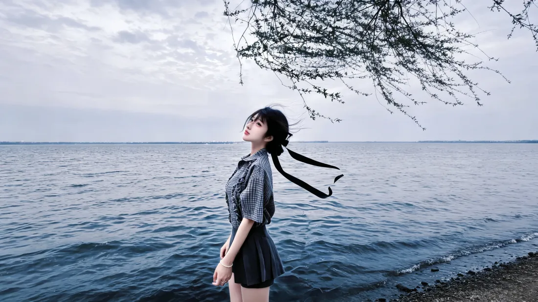 3k少女写真壁纸｜湖边水面背景图片 - 清新氛围感「哲风壁纸」
