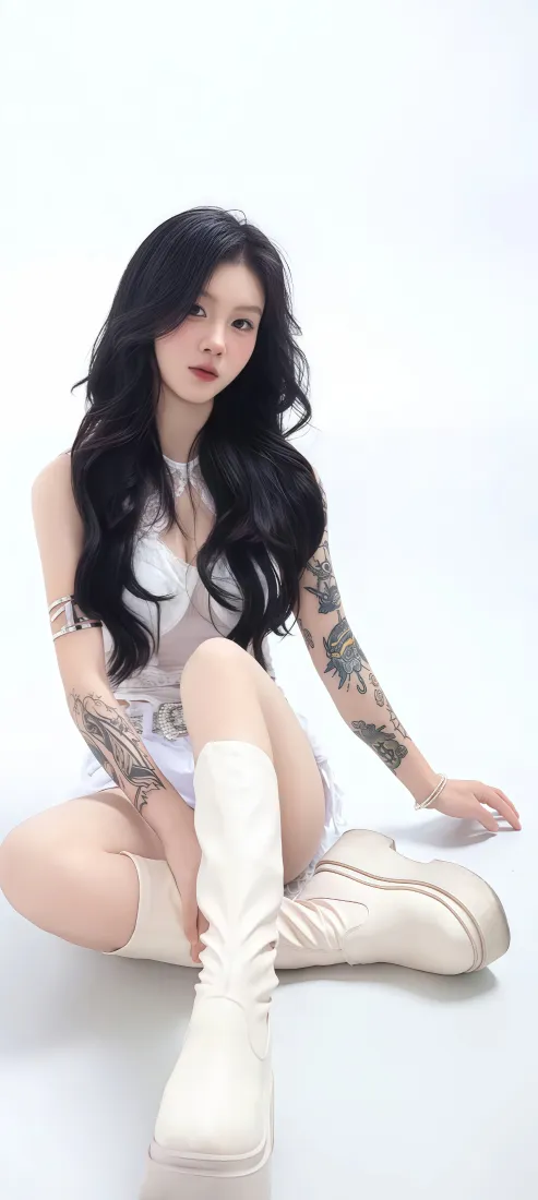 纹身美女手机壁纸｜纯白简约背景图片 - 时尚性感写真「哲风壁纸」