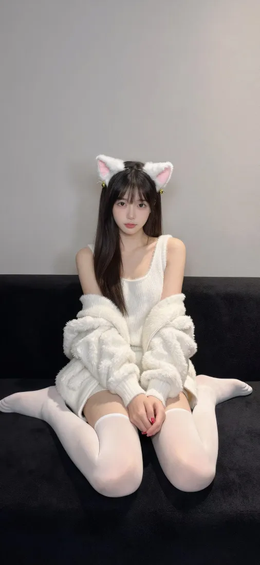 猫耳美女手机壁纸｜居家沙发背景图片 - 纯欲风穿搭「哲风壁纸」