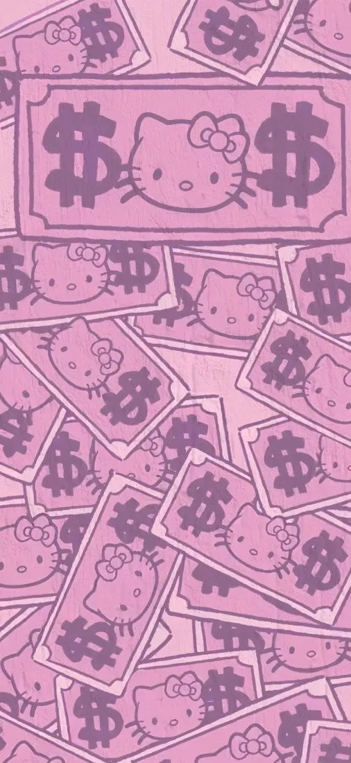 HelloKitty手机壁纸｜粉色钞票背景图片 - 可爱少女心「哲风壁纸」