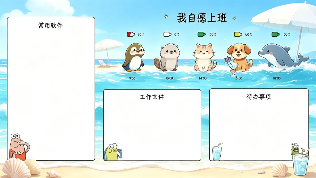 3k自愿上班可爱小动物壁纸｜海边分区背景图片 - 办公桌面「哲风壁纸」